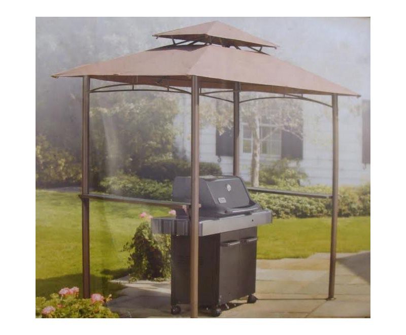 Pool Central 7.4' x 6' Brown Outdoor Garden Grill Gazebo with Glass Bar Shelves