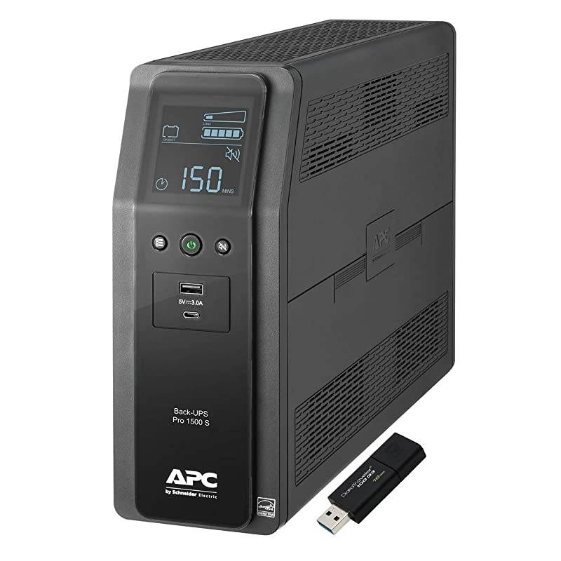 Sine Wave UPS Battery Backup & Surge Protector, 1500VA,  Back-UPS Pro (BR1500MS) Bundle Including 16GB DataTraveler