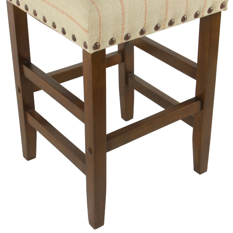 24" Backless Counter Height Barstool with Nailheads Cream with Red Stripe - HomePop