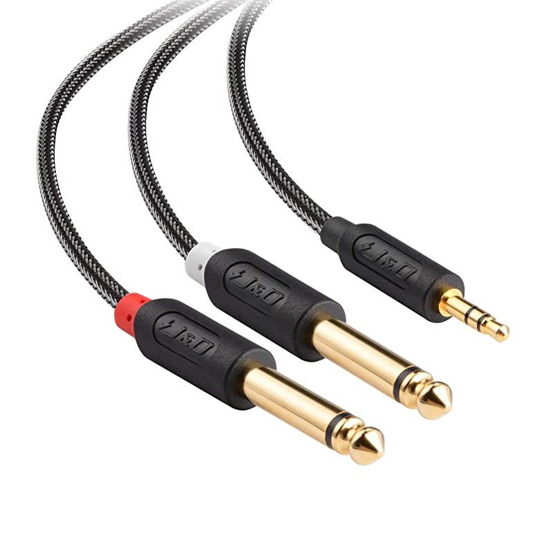35 mm to 2 x 635 mm GoldPlated Audiowave Series 35mm 18 inch TRS Male to 2X 635mm 14 inch TS Male Mono Cable Splitter with PVC Shelled Housing and Nylon Braid 15 Feet