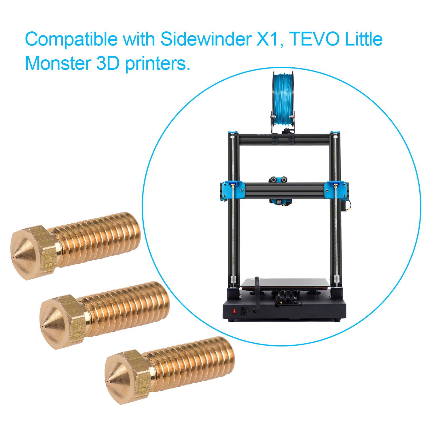 Aibecy 3pcs 3D Printer Extruder Brass Volcano Nozzle M6 Thread Printer Head 0.2mm Output for Sidewinder X1 TEVO Little Monster 1.75mm Filament