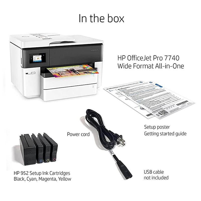 OfficeJet Pro 7740 Wide Format All-in-One Printer with Wireless Printing, Works with Alexa (G5J38A)
