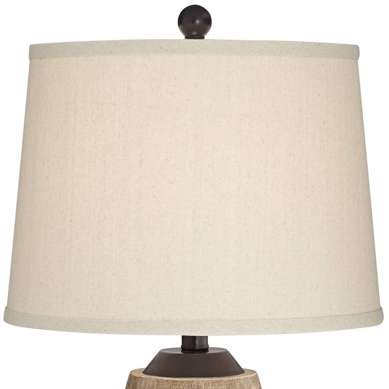 John Timberland Rustic Farmhouse Table Lamps Set of 2 with USB Charging Port Hammered Bronze Wood Oatmeal Tapered Drum Living Room