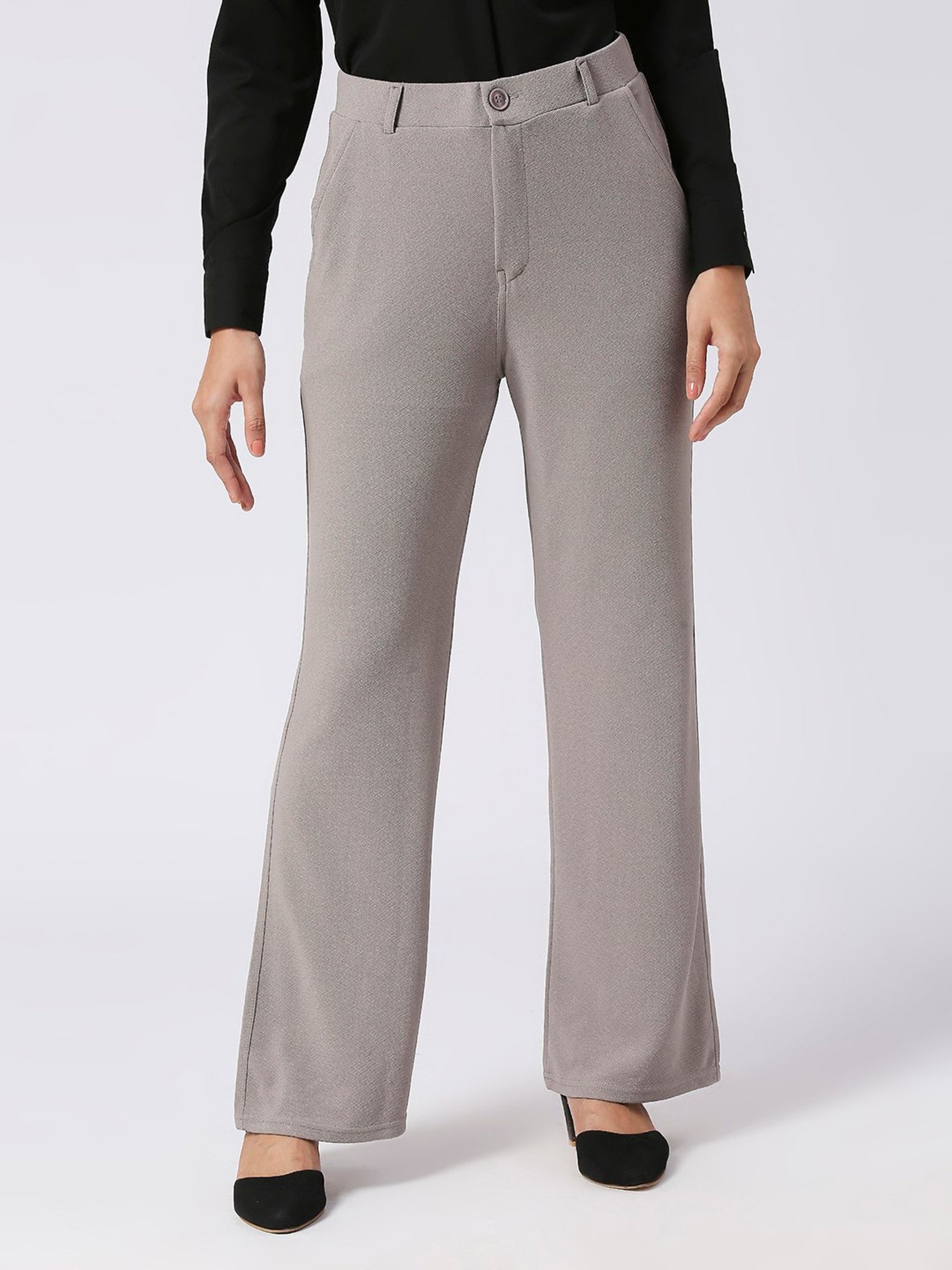 FITHUB Grey Relaxed Fit High Rise Trousers