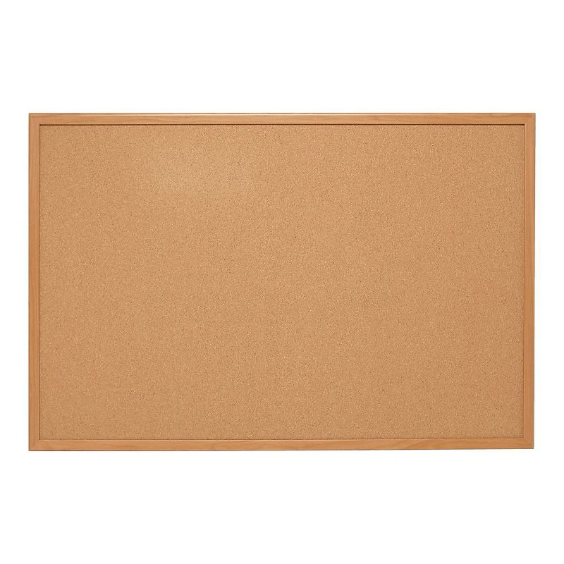 Staples Standard Cork Bulletin Board Oak Finish Frame 3'W x 2'H 52461/28336