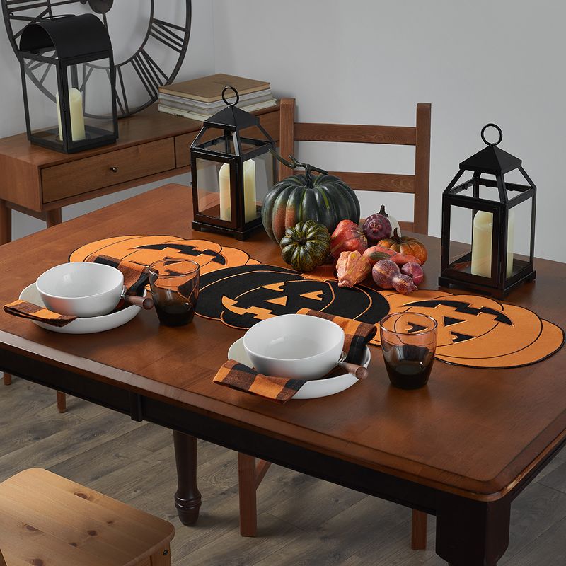 Farmhouse Living Fall Buffalo Check Napkins, Set of 4 - 20" x 20" - Black/Orange - Elrene Home Fashions