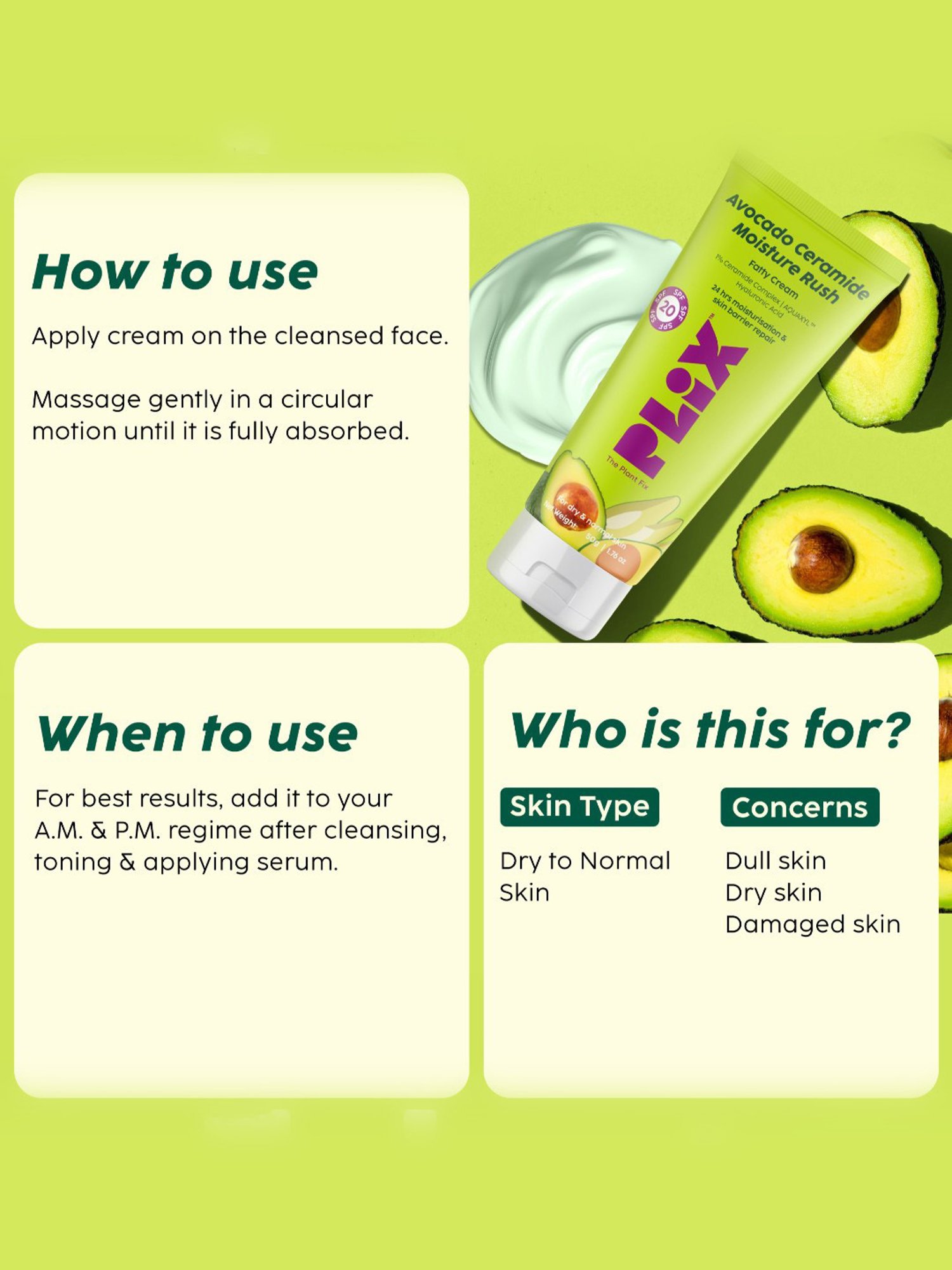 PLIX THE PLANT FIX Avocado Ceramide Moisture Rush Fatty Cream - 50 gm