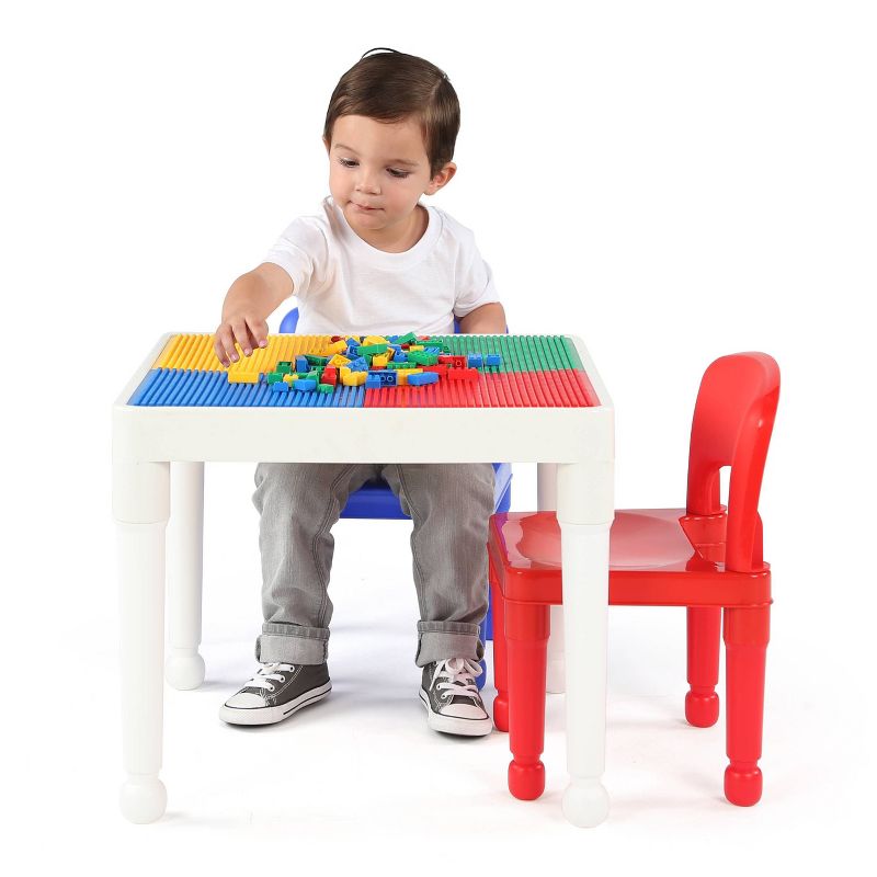 3pc 2 in 1 Square Activity Table With 2 Chairs Blue/Red - Humble Crew