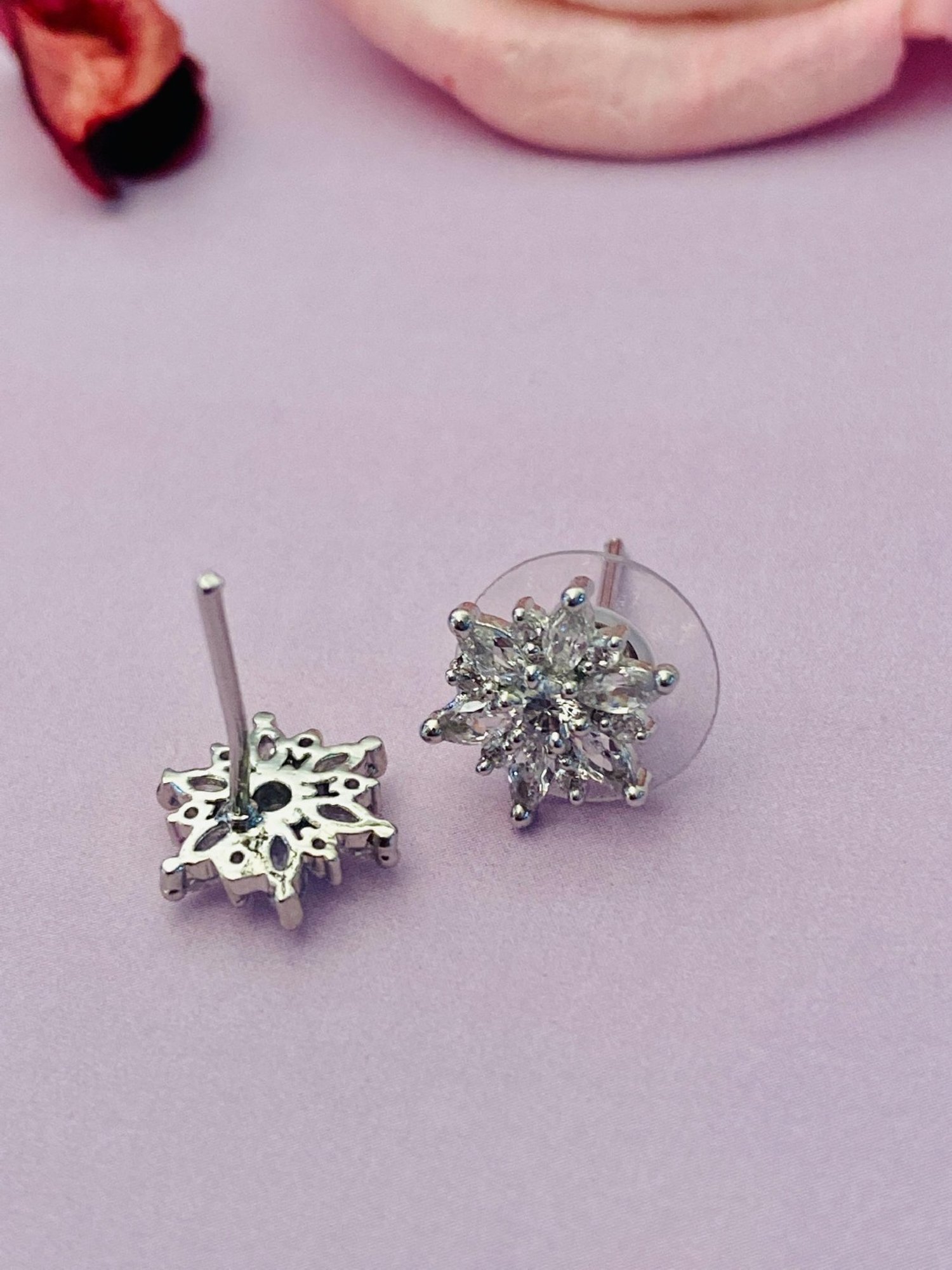 Abdesigns Silver-Plated American Diamond Stud Earrings