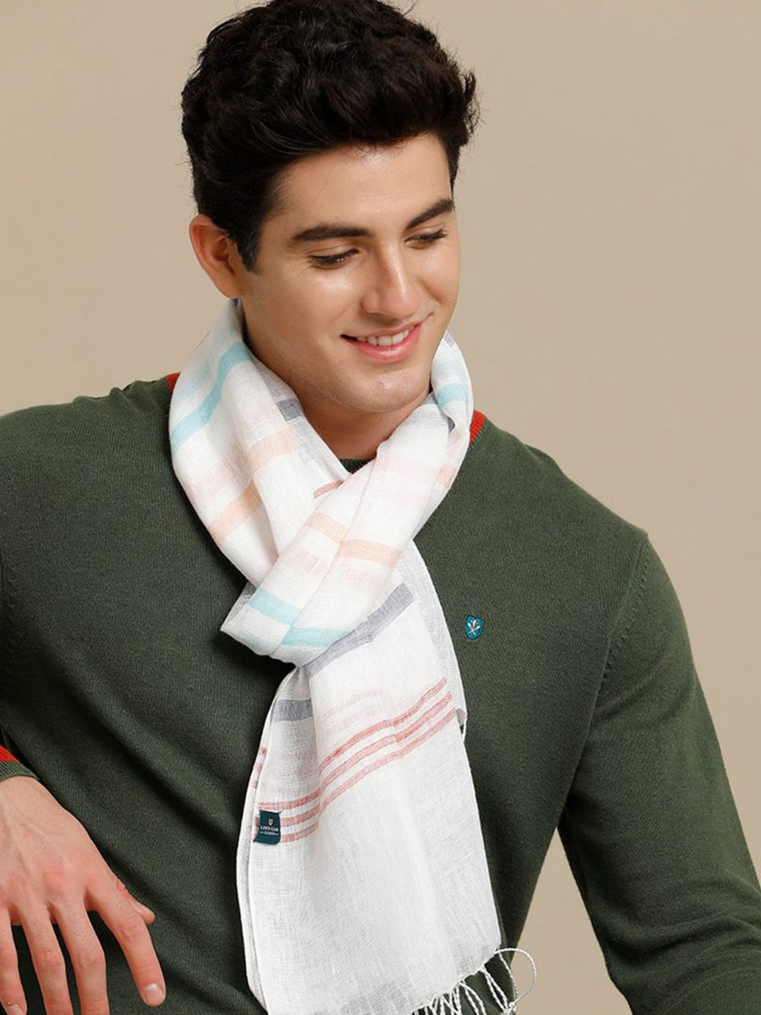 Linen Club Multicolor Striped Pure Linen Stole