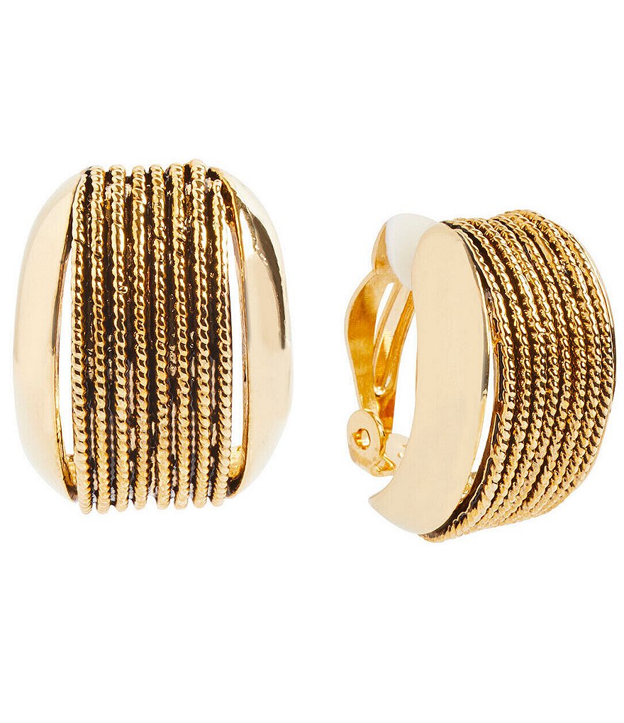 Ming Wang Gold Rope Inset Clip Earrings