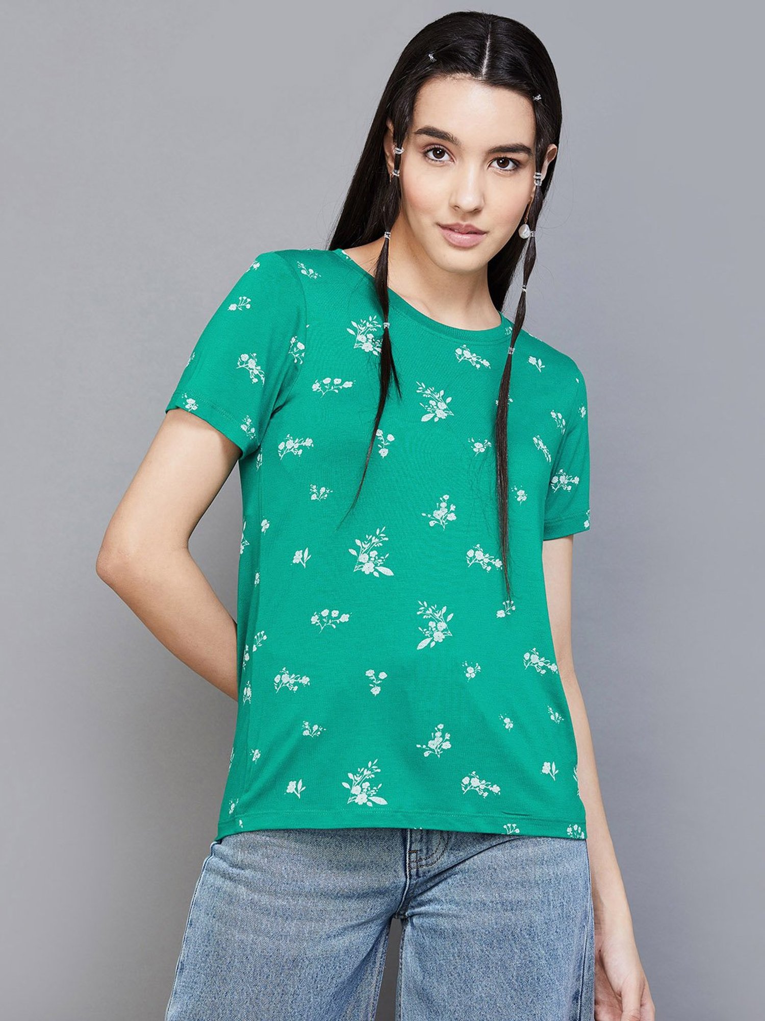 Colour Me by Melange Green Floral Print T-Shirt
