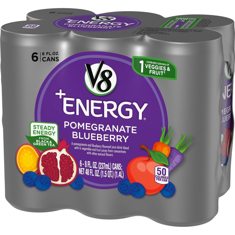 V8 V-Fusion +Energy Pomegranate Blueberry Vegetable & Fruit Juice - 6pk/8 fl oz Cans