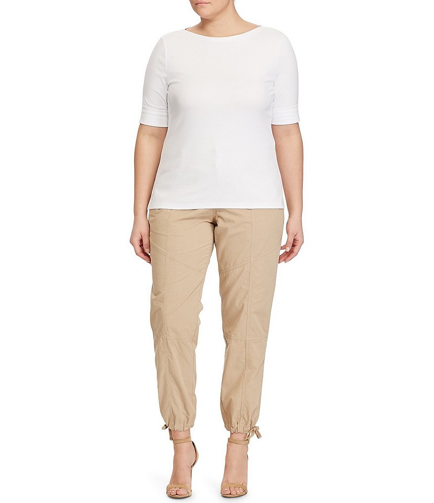 Lauren Ralph Lauren Plus Size Elbow Short Elbow Sleeve Jewel Neck Judy Top