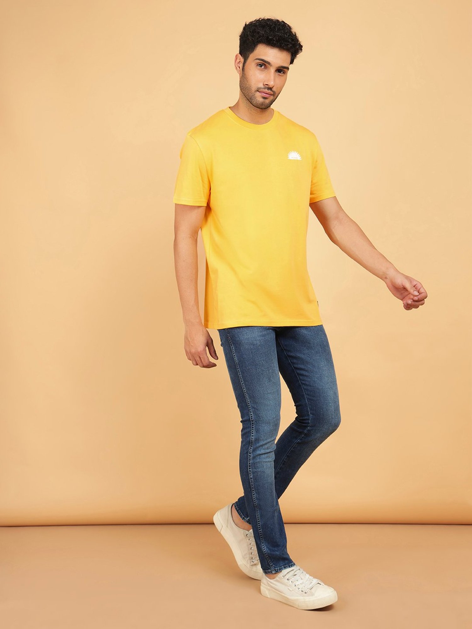 Wrangler Yellow Relaxed Fit Graphic Print Cotton Crew T-Shirt