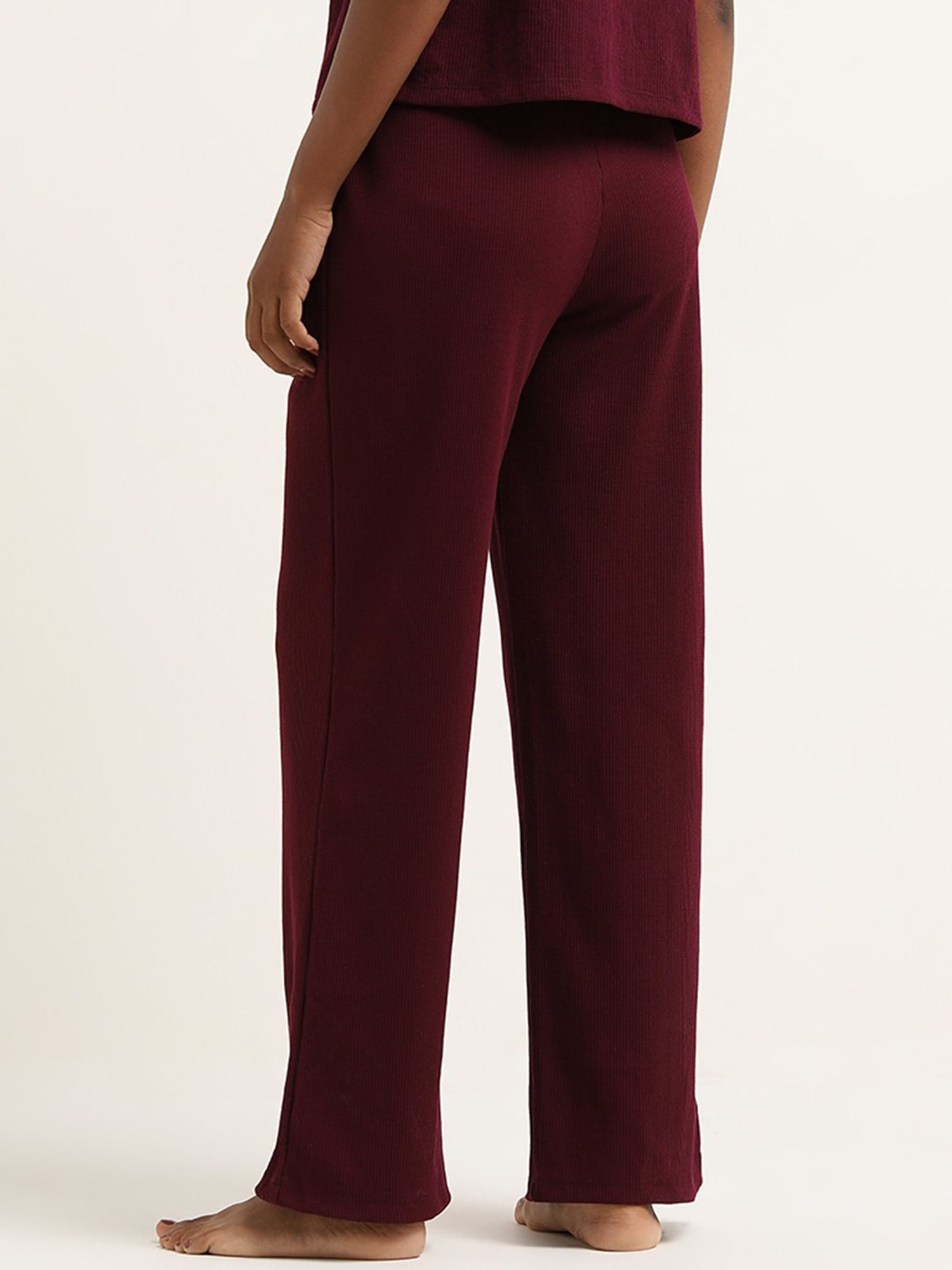 Superstar by Westside Maroon Waffle-Textured High-Rise Pants