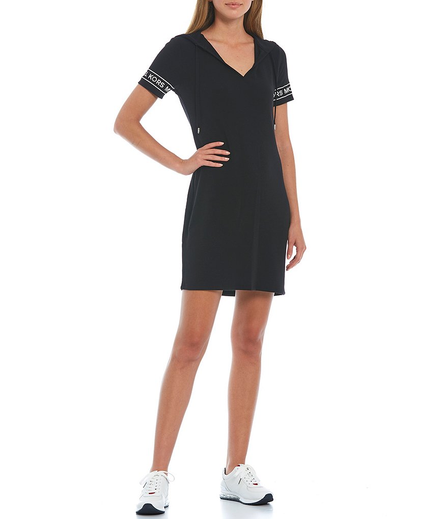 DKNY Luxe Knit Jersey Drape Neck Blouson Midi Dress