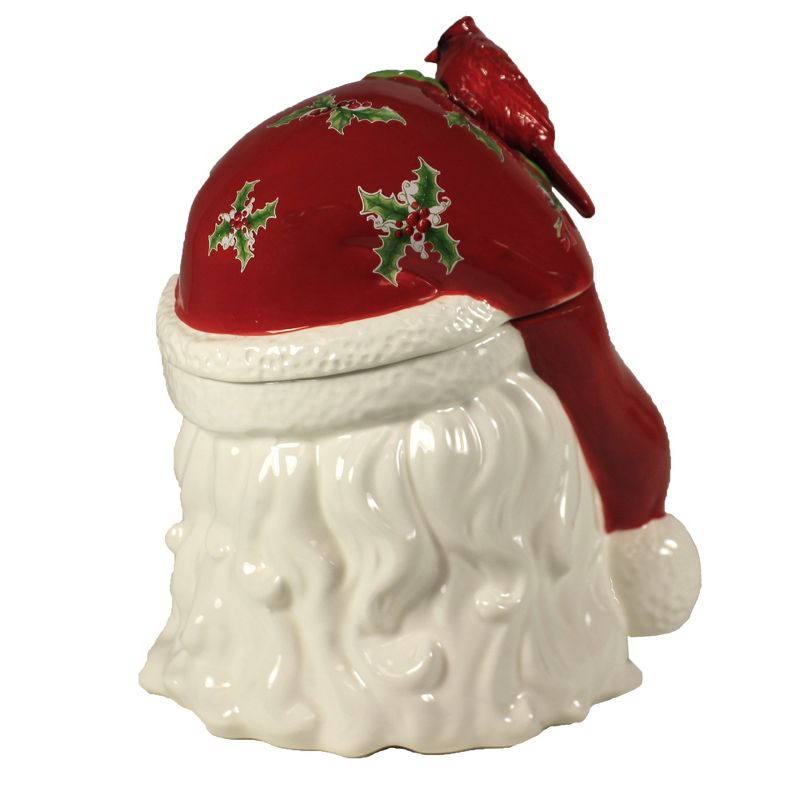 Tabletop 12.0" Santa Head Container Christmas Red Bird Cardinal K & K Interiors  -  Food Storage Containers