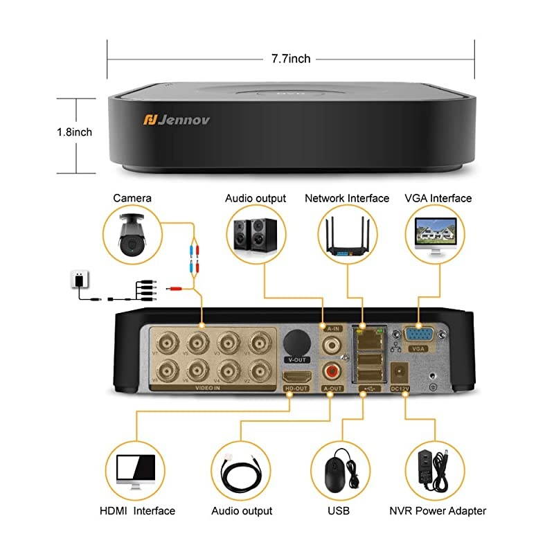8CH 5MP CCTV Security Camera System, 4PCS H.264+ Home Surveillance Security DVR Kit with 1TB HDD,Outdoor Bullet Cameras Waterproof,Audio Recording,Email Alert,24/7 Home Business Monitoring