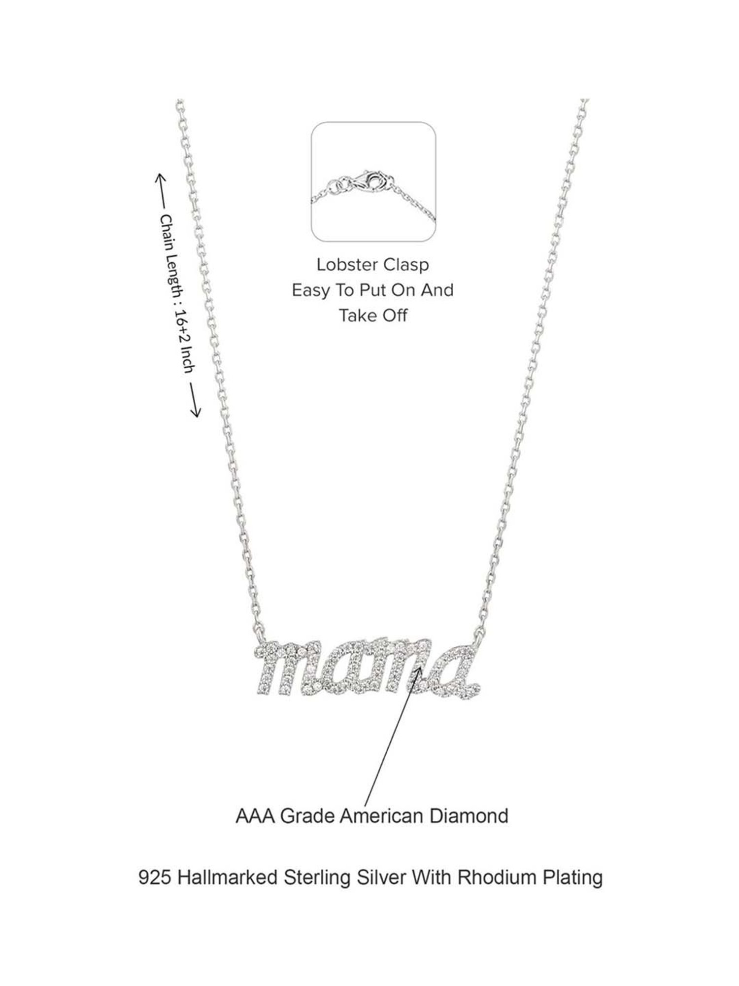 Ornate Jewels 925 Silver American Diamond MAMA Necklace with 18-inch Chain
