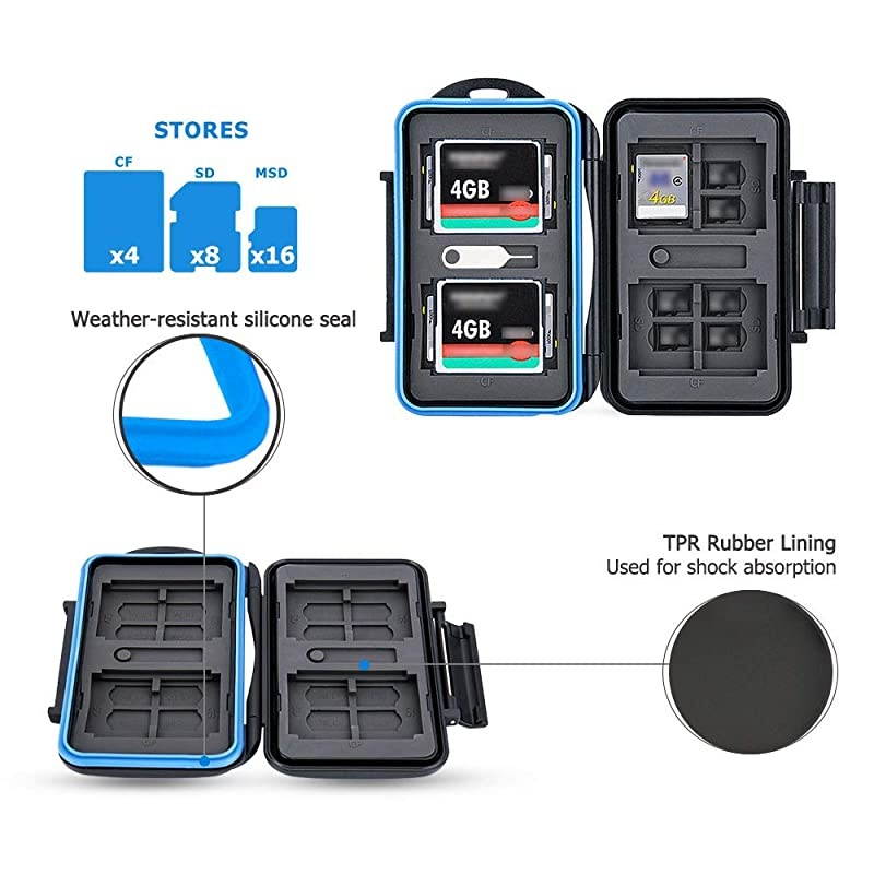 SD Card Holder SD Card Case with Carabiner Memory Card Case for 16 SD Cards 8 SD Cards 4 CF CardsWaterResistant AntiShock