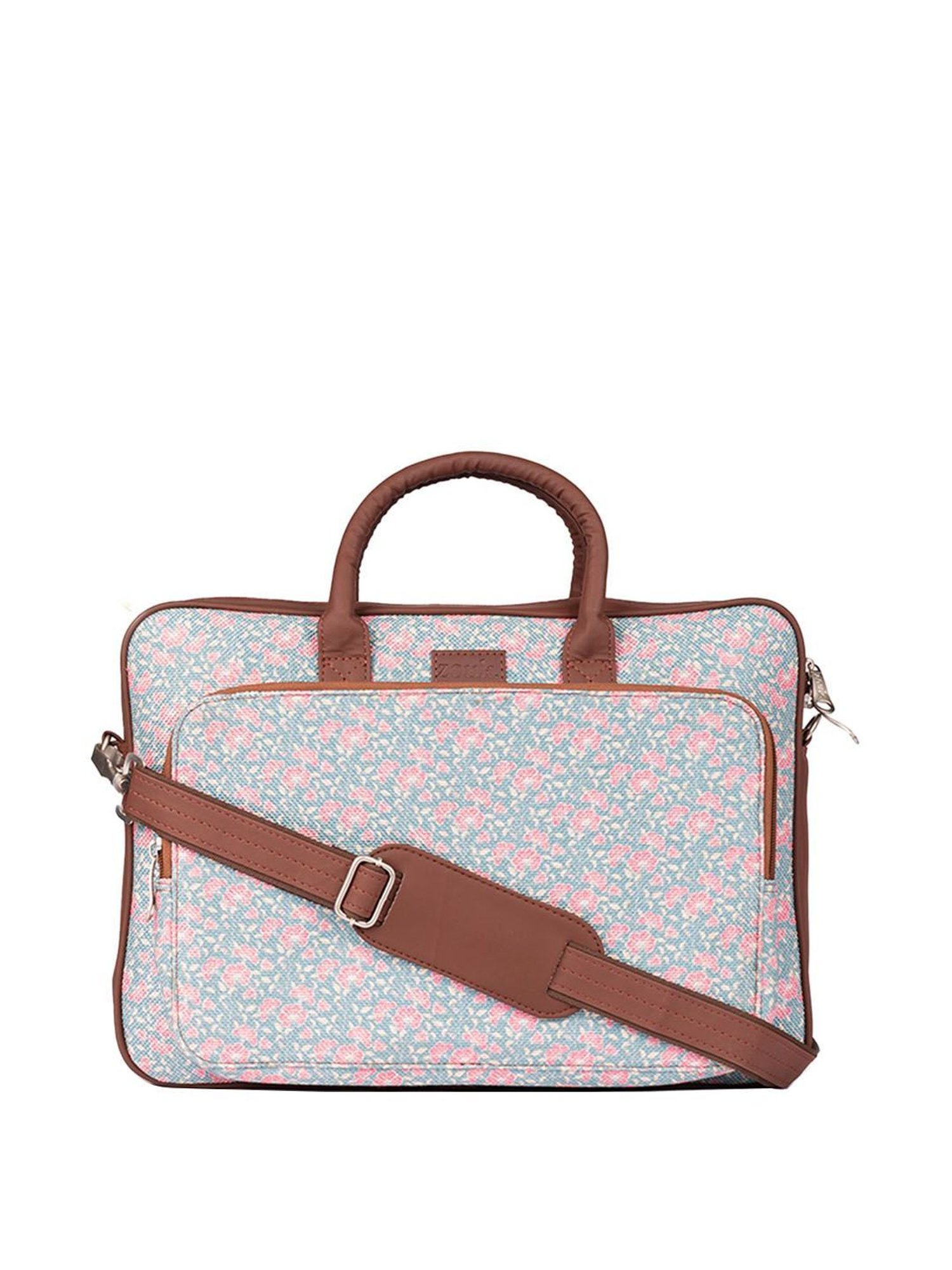 Zouk Chettinad Floral Blue & Pink Jute Large Laptop Messenger Bag