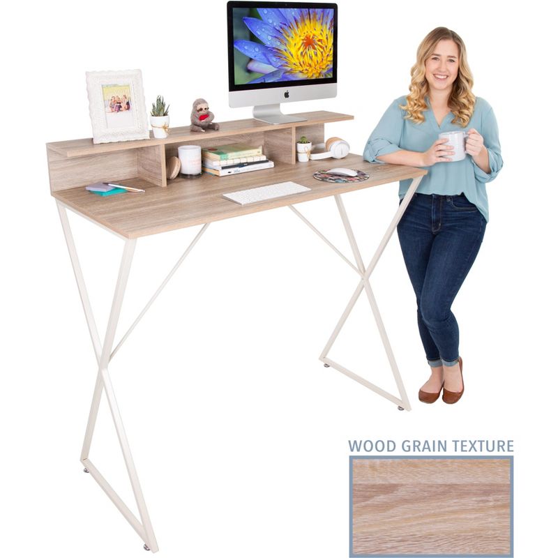 Joy Standing Desk 48" Stand-up Workstation with Cubbies - Wood Grain Finish - Stand Steady