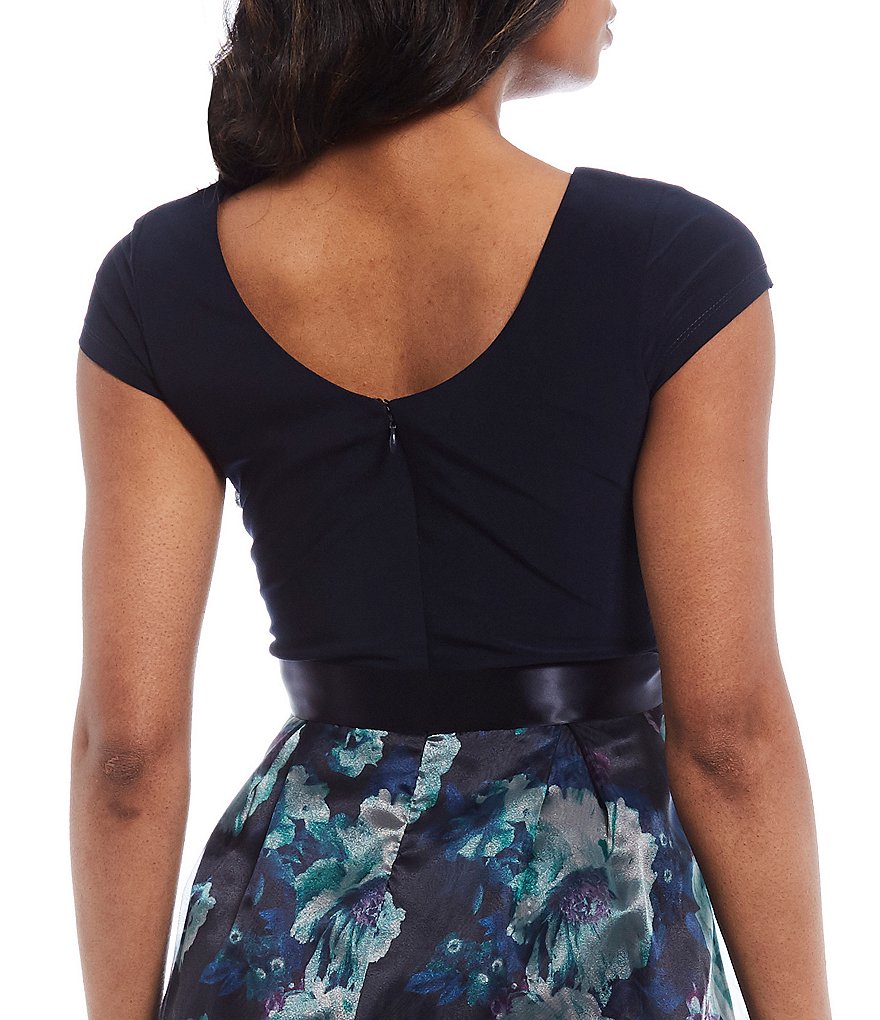 Ignite Evenings Floral Organza Cap Sleeve Bow Detail Gown