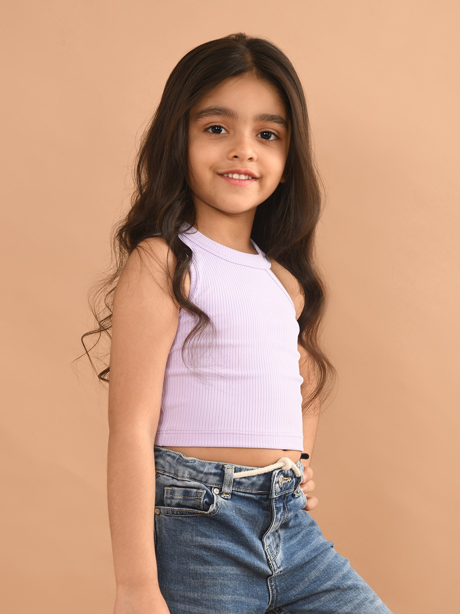 LilPicks Kids Lavender Solid Crop Top