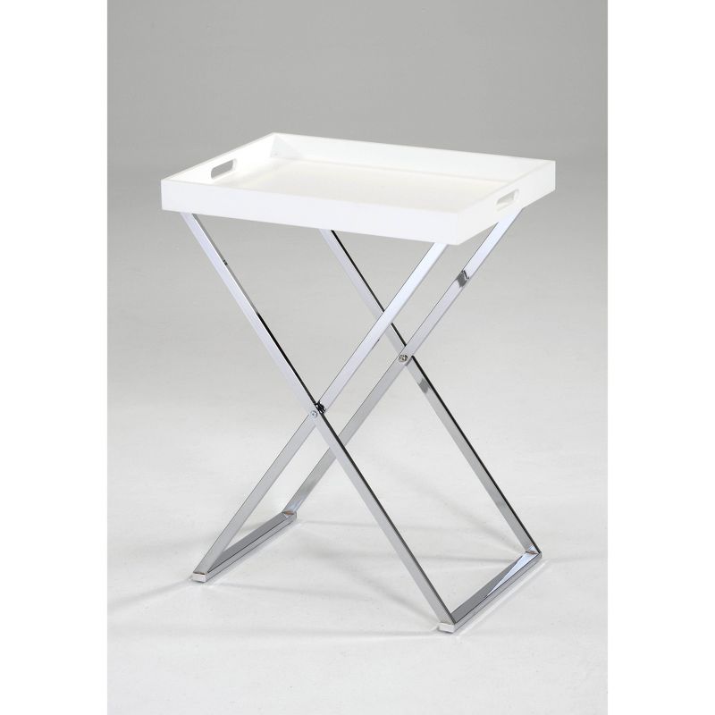 Rectangular Folding Side Table with Removable Tray White/Chrome - Danya B.