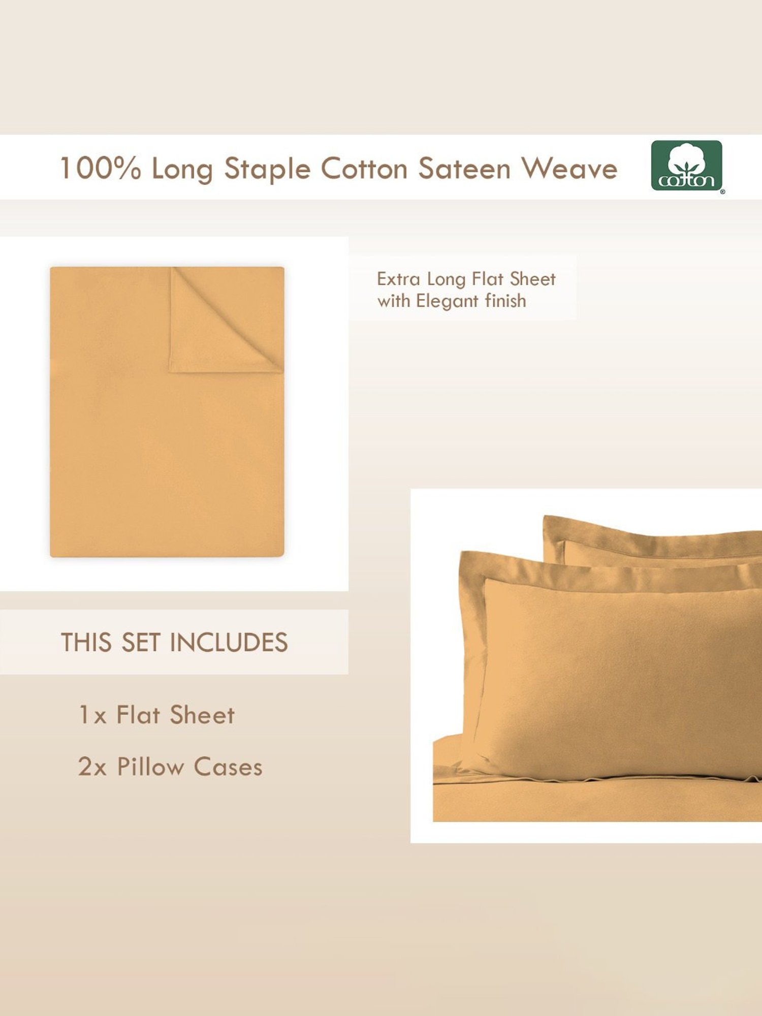 Pizuna Yellow 400 TC Cotton King Bed Sheet with 2 Pillow Covers