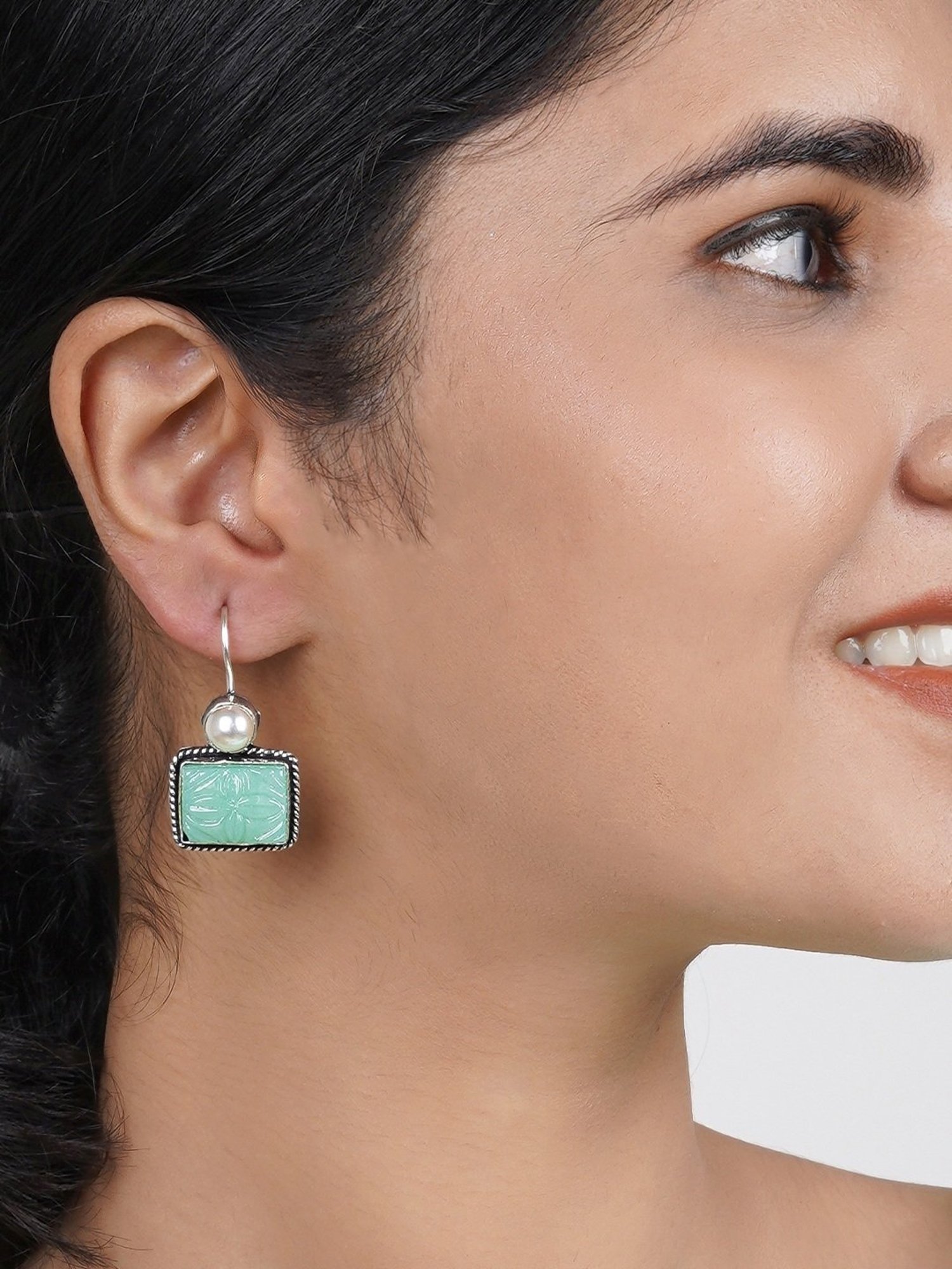 Teejh Ethnic Diti Mint Green Stone & Pearl Drop Earrings