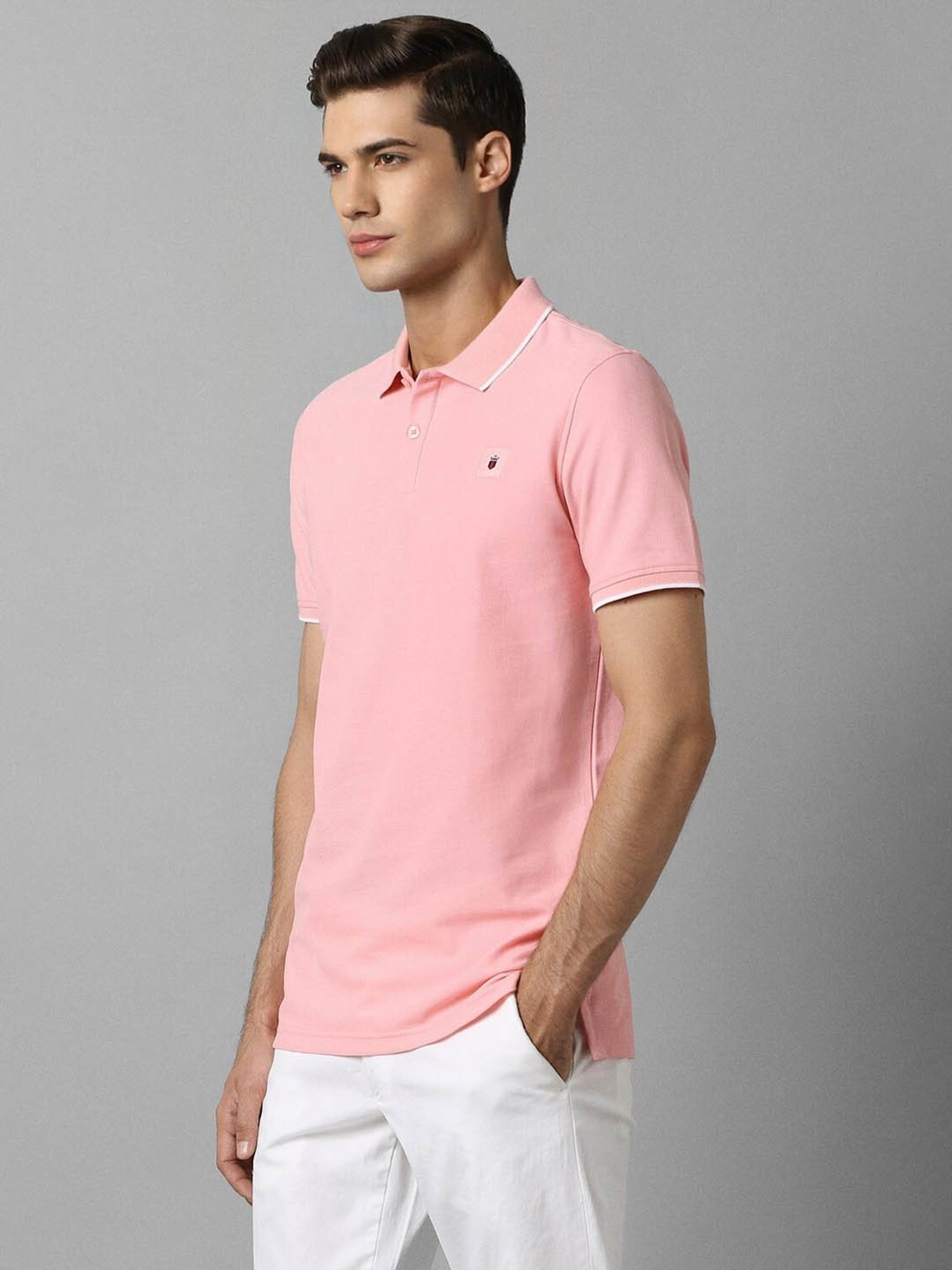 Louis Philippe Sport Pink Cotton Slim Fit Polo T-Shirt