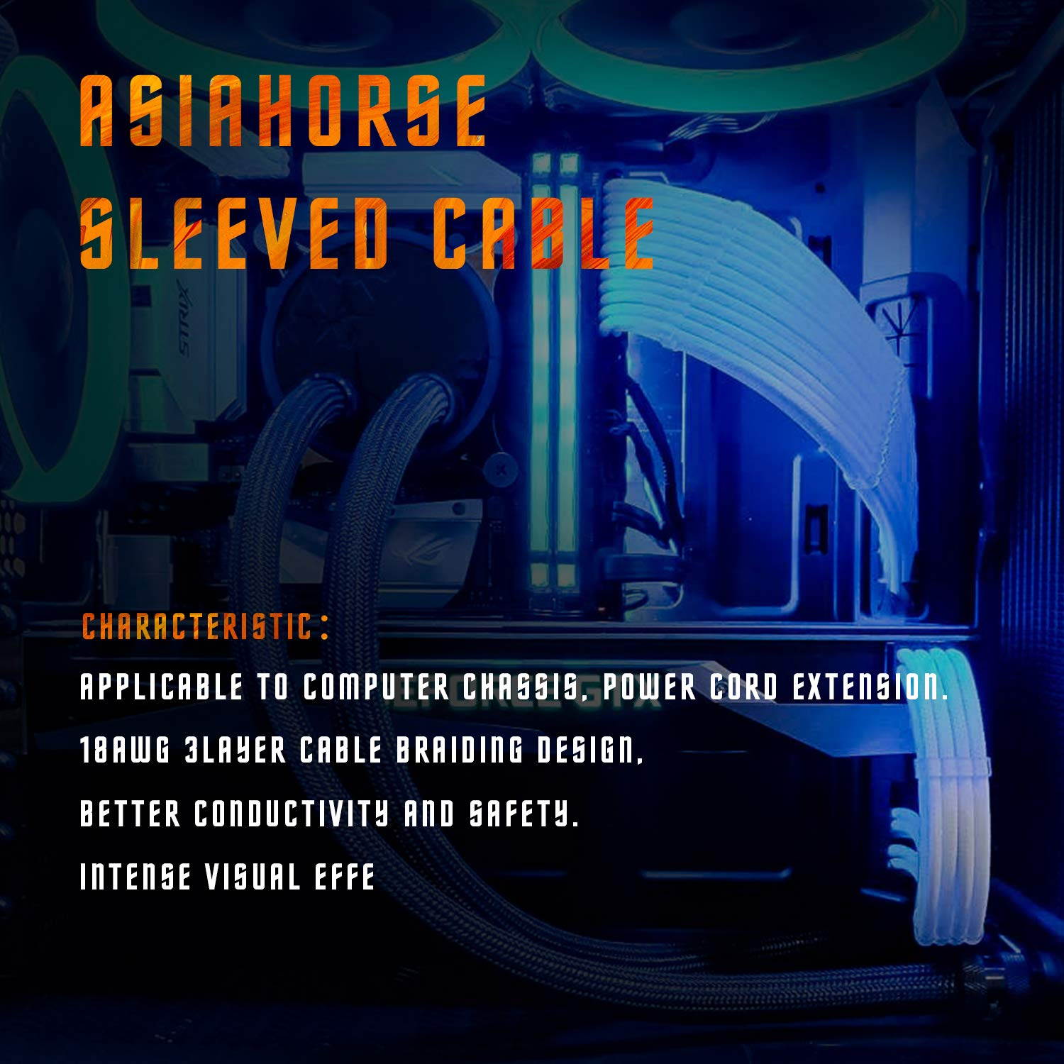 Asiahorse PSU PCIe 6 Pin to PCIe 8 Pin Power Adapter  Extension Cable Sleeved PC Power Supply Braided  Cable triple Pack(300MM - Black & White)