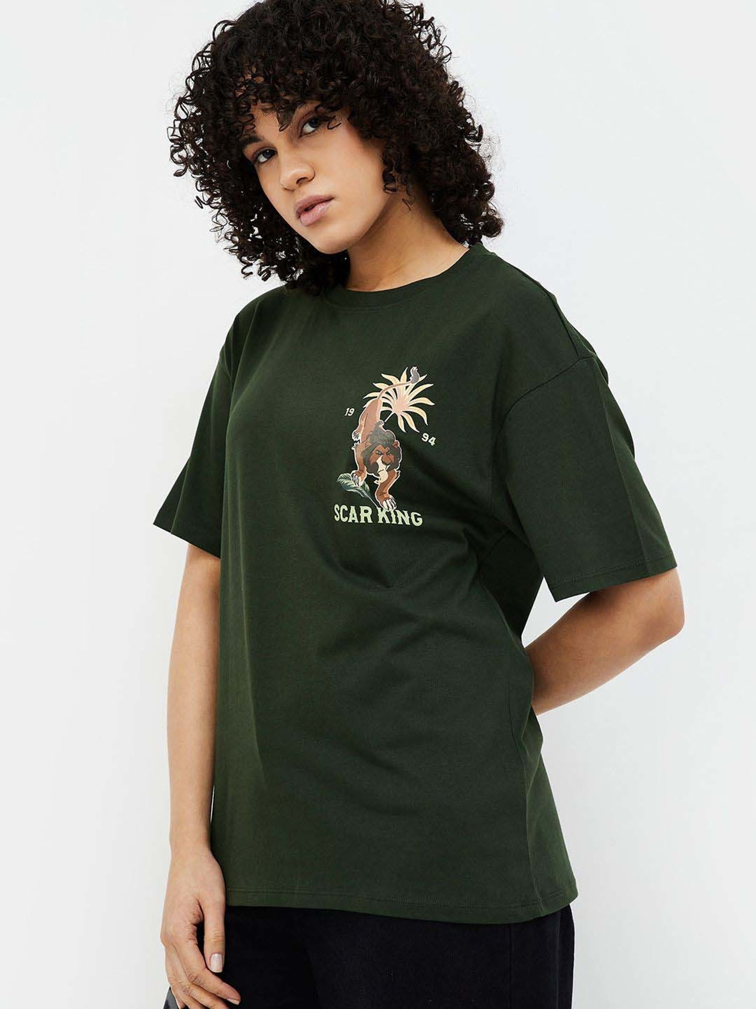 Ginger by Lifestyle Green Cotton Printed T-Shirt