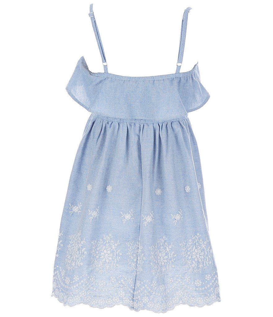 Poppies And Roses Big Girls 7-16 Popover Embroidered Scallop-Hem Chambray A-Line Dress