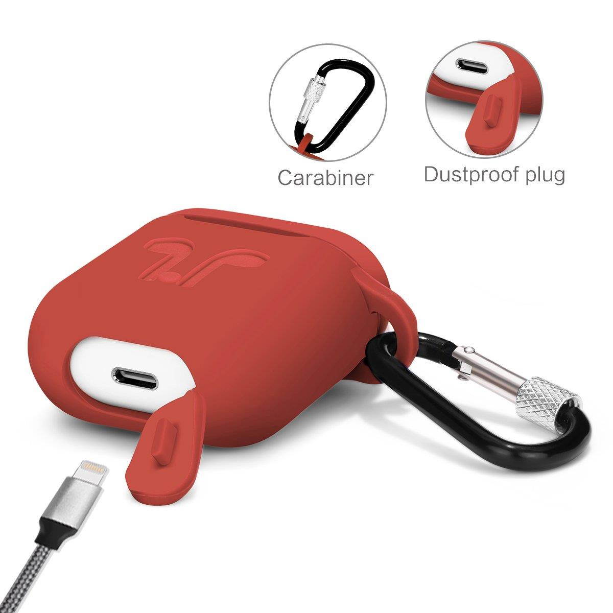 LIKDAY AirPods Case with Strap Protective Silicone Cover with Carabiner for Apple Airpods Accessories ( Red )