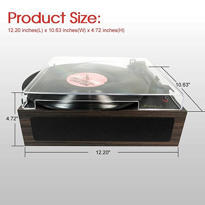 Bluetooth Vinyl Record Player Bundle with a Record Storage Case 3 Speed Turntable with Stereo Speakers Dark Brown