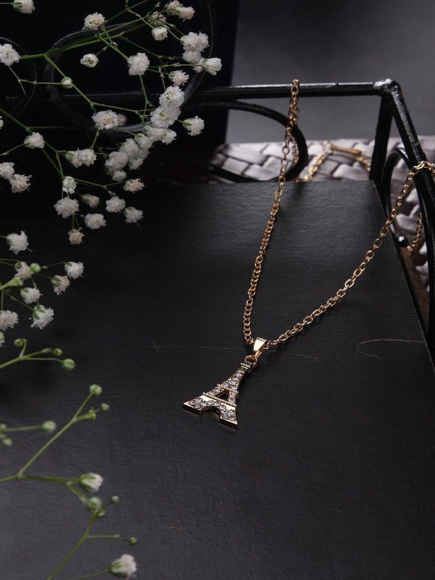 Jewelz Trendsetting Gold Western Necklace With Delicate Eiffle Tower Charm for Women