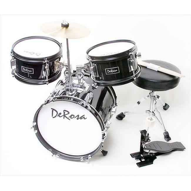 De Rosa DRM312-BK 12 in. Kids Children Drum Set in Black - 3 Piece Set