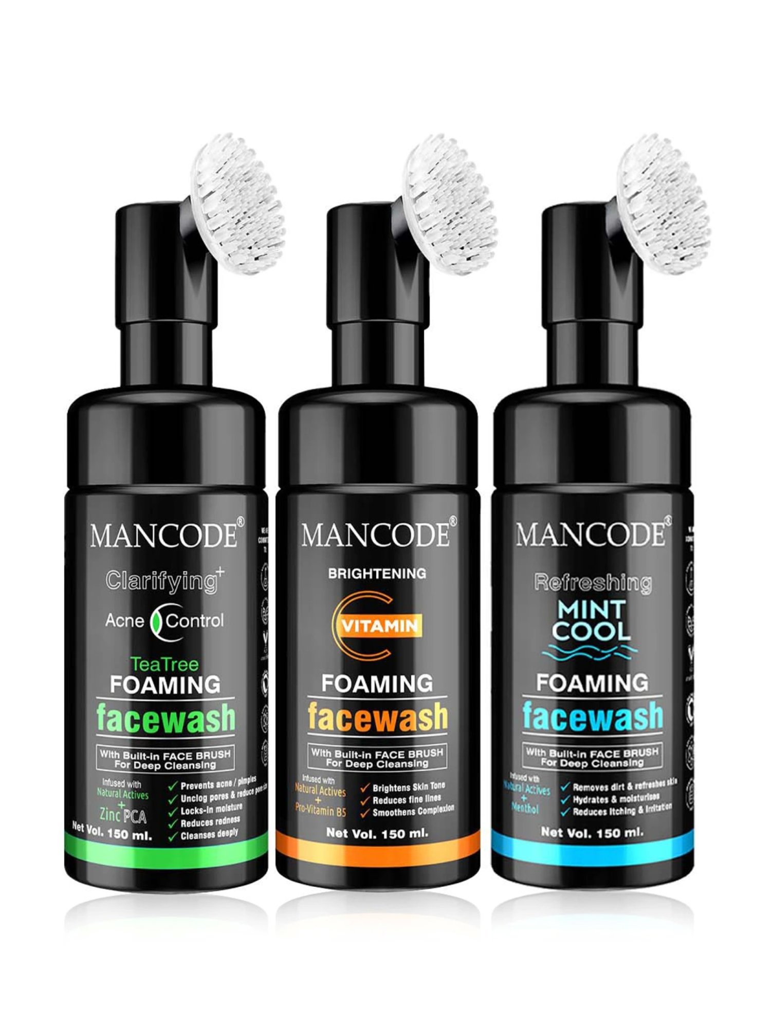 Mancode Detoxifying De Tan, Vitamin C & Acne Control Tea Tree Foaming Facewash (Pack of 3)