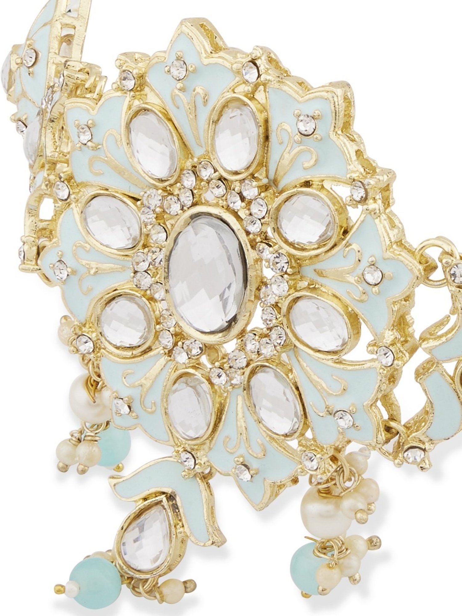 Zaveri Pearls Turquoise Meenakari Multistrand Kundan Necklace, Earring & Ring Set