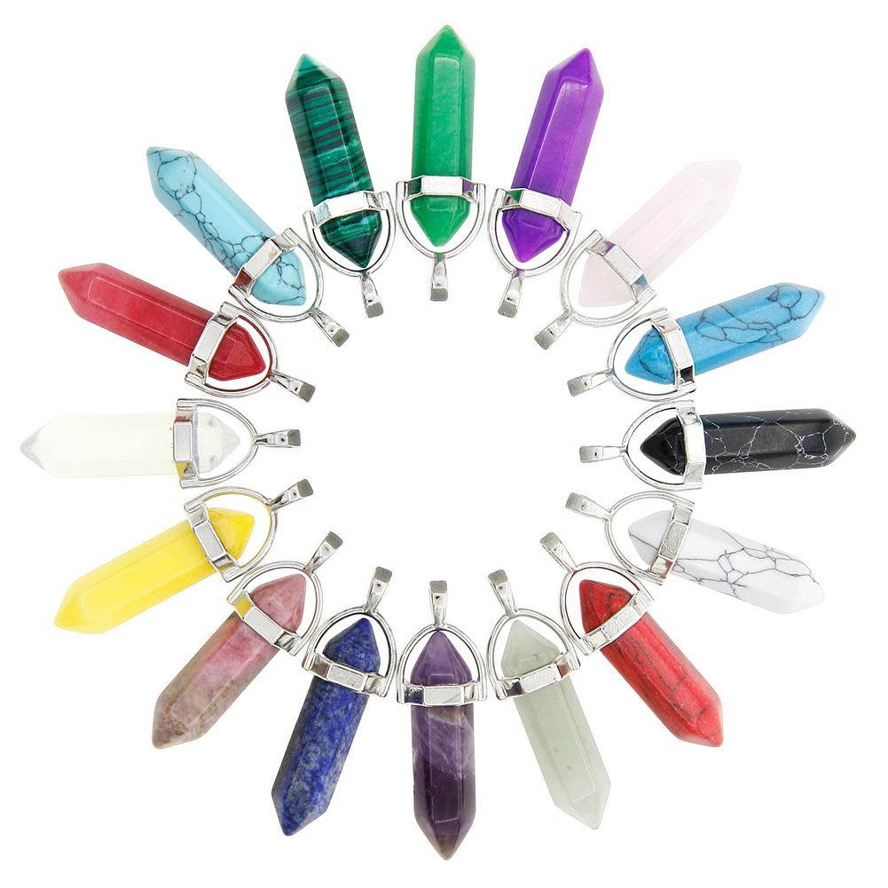 16 Pcs Bullet Shape Healing Pointed Chakra Gemstone Pendants Quartz Crystal Stone Charm for Necklace Making