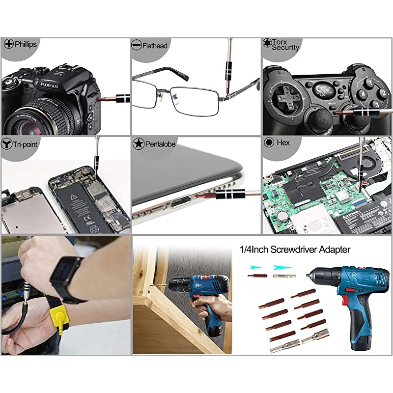 70 in 1 Precision Screwdriver Set Professional Electronics Repair Tool Kit with 56 Bits Magnetic Driver Kit Anti Static Wrist Band Spudgers for Tablet Macbook PC iPhone Xbox Game Console