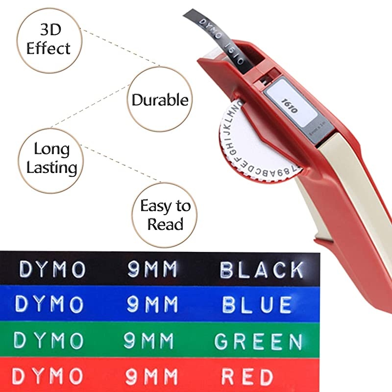 Replacement 3D Plastic 9mm Embossing Tapes 38 x 98 Compatible for Dymo Embossing Label Maker Organizer Xpress 12965 Xpress Pro 12966 Office Mate II 154000 White Print on Black 10Pack