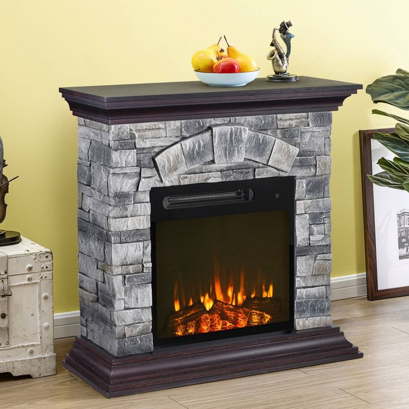 40" Freestanding Electric Fireplace Gray - Home Essentials