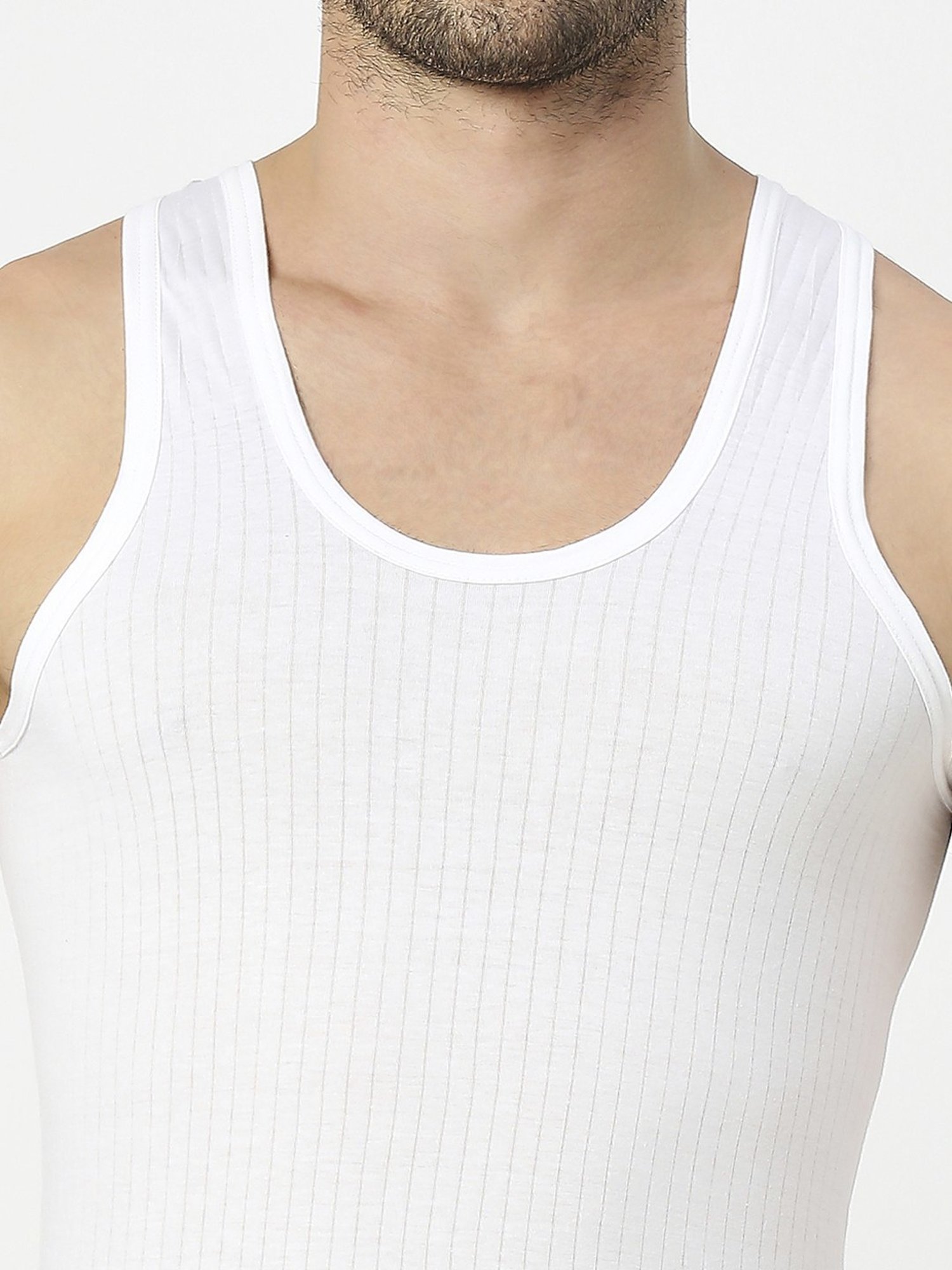 Frenchie White Cotton Skinny Fit Vest - Pack Of 6