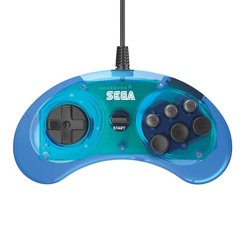 Official Sega Genesis USB Controller 6-Button Arcade Pad for Sega Genesis Mini, PS3, PC, Mac, Steam, Switch - USB Port - (Clear Blue)