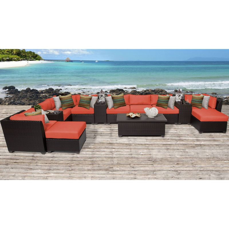 Barbados 14pc Patio Sectional Seating Set with Cushions - Tangerine - TK Classics