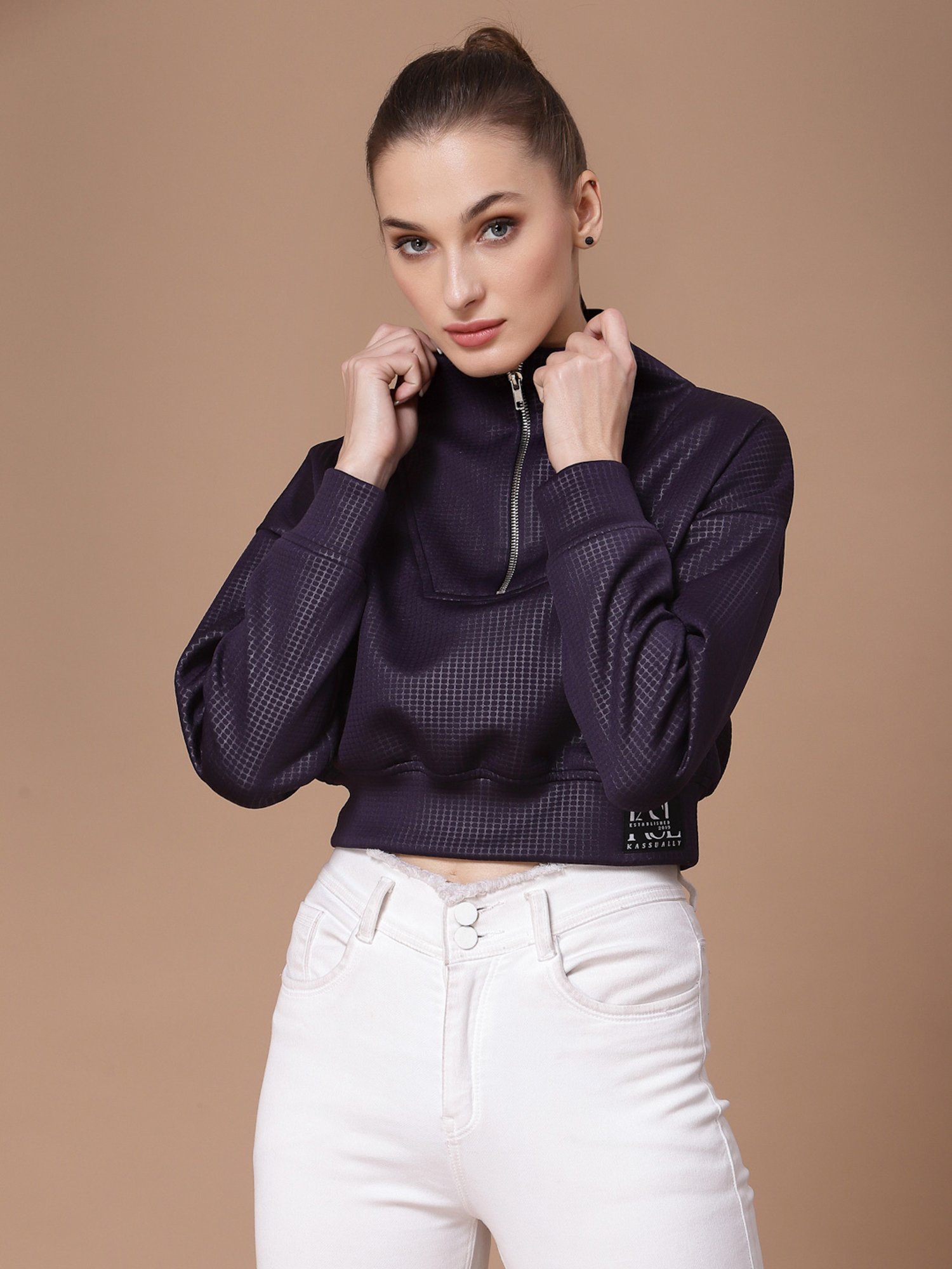 KASSUALLY Purple Relaxed Fit Crop Sweatshirt